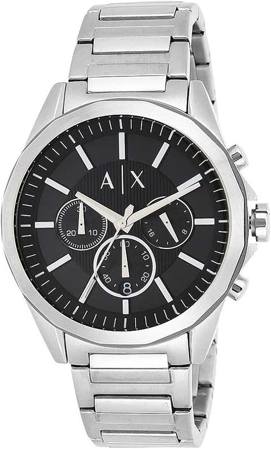 Armani Exchange Drexler AX2600 Men's Chronograph Watch – Black Dial with Silver Stainless Steel Strap
