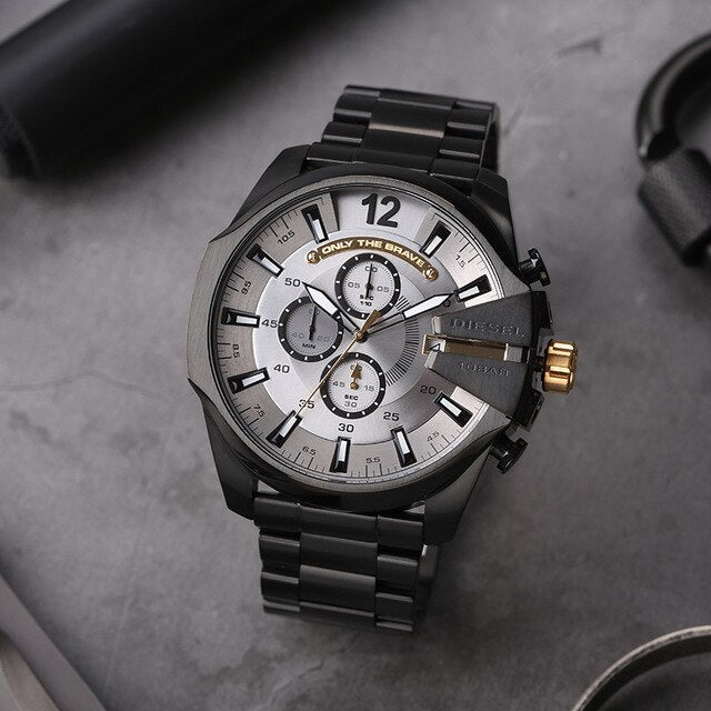 Diesel DZ4479 Mega Chief Chronograph Men's Watch – Grey Dial & Black Steel Strap