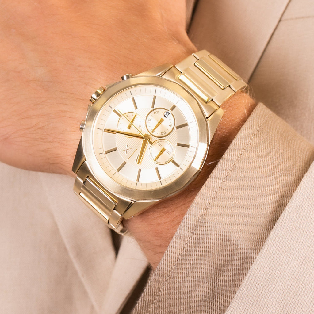 Armani Exchange Drexler AX2602 Men's Chronograph Watch – Gold Dial with Gold Stainless Steel Strap